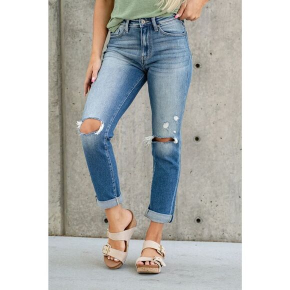 KanCan Renton Jeans Women Size 11/29 Blue High Rise Slim Straight Fit Distressed - Picture 1 of 15